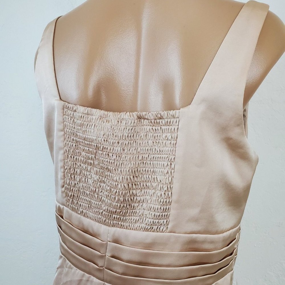 Lavish Alice Pleated Corset Cocktail Dress 12 US Clay Beige Satin Draped Ruched - Picture 12 of 12